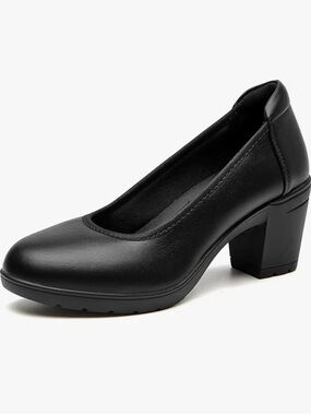 Women’s Black Block Heel Pumps - Sleek Work Loafers